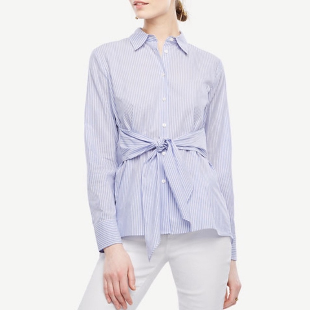 Ann Taylor Striped Tie Front Button Down Shirt